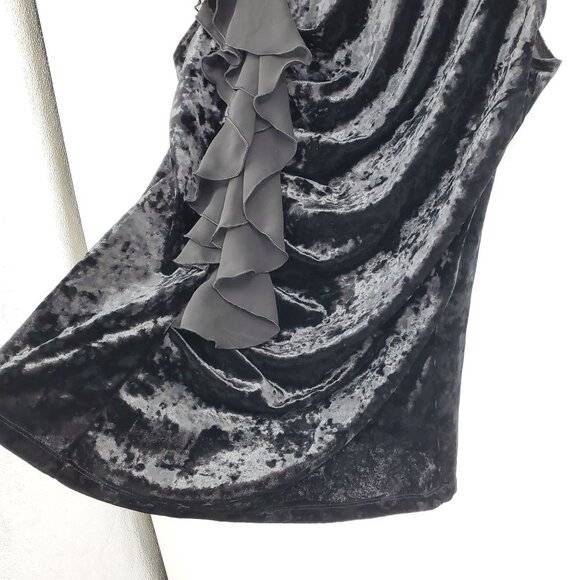 BCX Black Crushed Velvet Ruffle Sleeve Witchy Dark Fairy Whimsigoth Tank Top XL - Picture 7 of 7